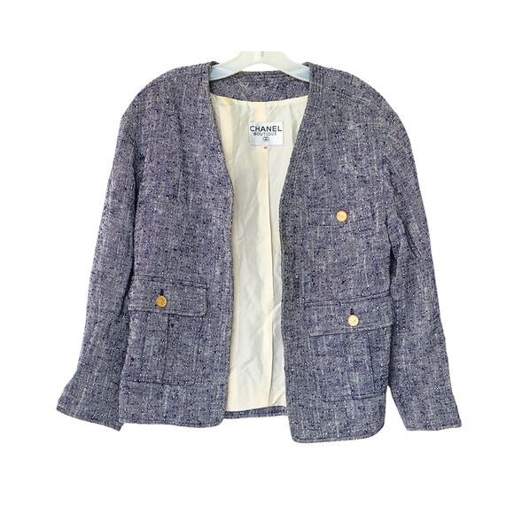 Viscose Tweed Jacket - Navy & White - 42 - Picture 2 of 4